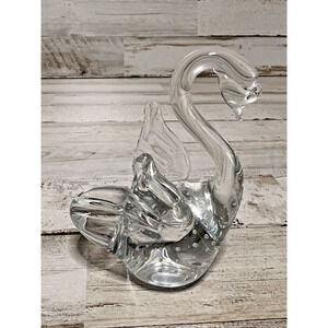 Vintage Clear Glass 4" Swan Decorative Paperweight Controlled Bubbles